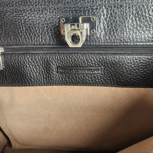 REBECCA MINKOFF Madison Satchel Black Leather Studs Flip Lock Classic Minimalist - Picture 7 of 10
